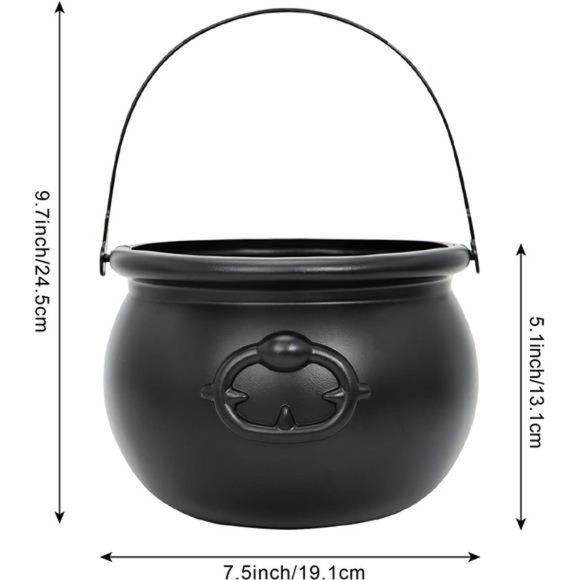 Large Halloween Black Cauldron 7.5'', Halloween Candy Cauldron, Candy Kettle - Picture 5 of 7